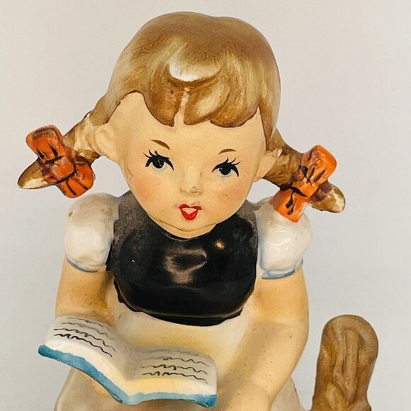 Vintage Wales Hand Painted Porcelain Figurine Girl Reading Book Japan - Picture 2 of 10